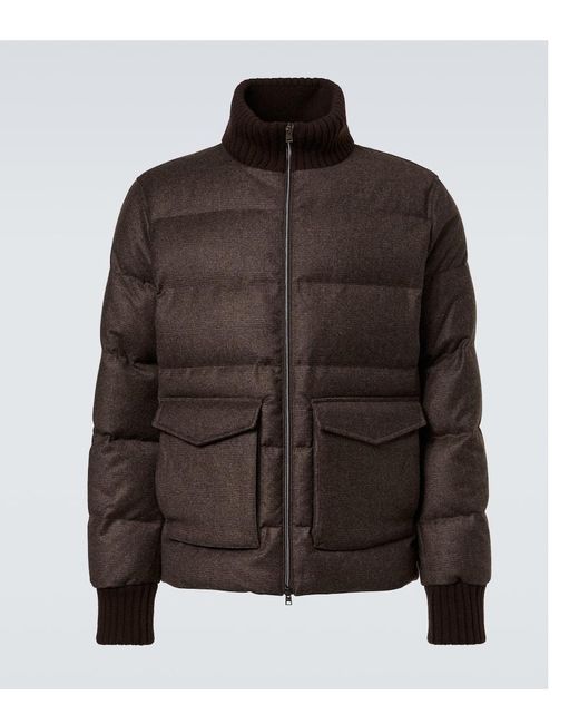 Herno Brown Checked Wool And Cashmere Down Jacket for men