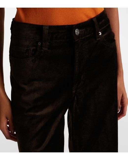 FRAME Black Le Slim Palazzo Cotton-Blend Velvet Wide-Leg Pants