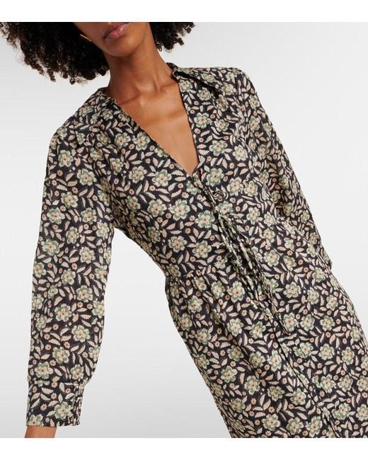 Rixo Gray Franchi Floral Cotton Midi Dress
