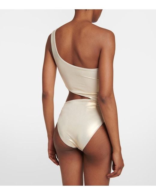 Melissa Odabash White Nassau Metallic Asymmetric Swimsuit