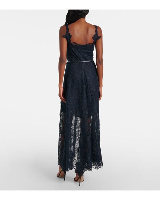 Oscar de la Renta Blue Floral Lace Midi Dress