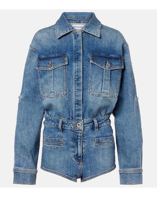 Self-Portrait Blue Embellished Denim Romper