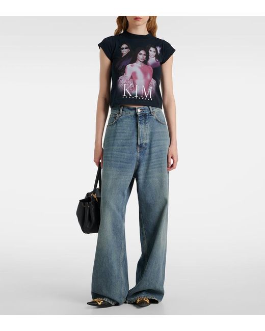 Camiseta En Mezcla De Algodon Estampada Balenciaga de color Black