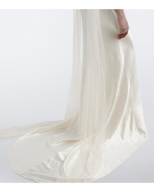 Danielle Frankel White Bridal Mari Caped Wool And Silk Gown