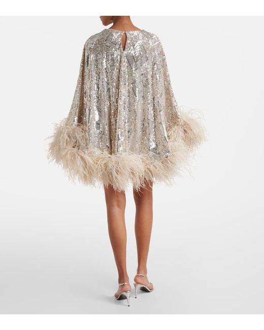 ‎Taller Marmo Natural Nassau Sequined Feather-Trimmed Cape