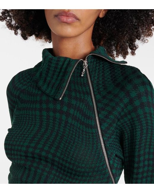 Burberry Green Check Wool-Blend Midi Dress