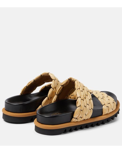 Dries Van Noten Natural Woven And Raffia And Leather Slides