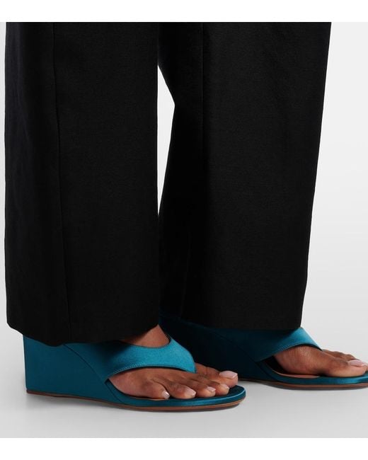 Alaïa Blue Cube Satin Wedge Thong Sandals