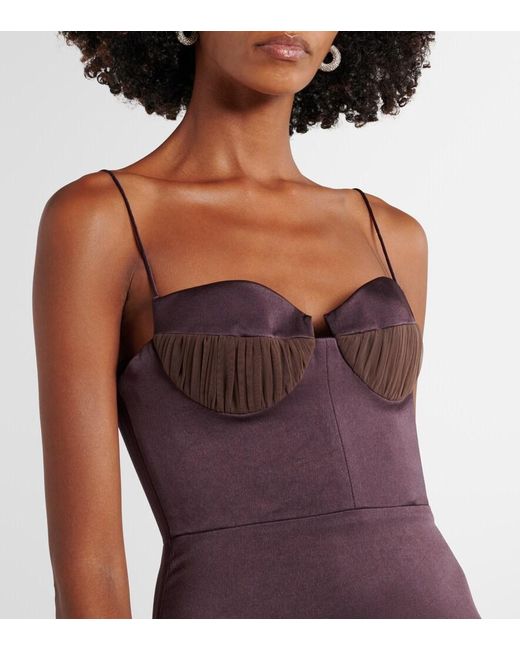 Alex Perry Purple Satin Bustier Maxi Gown