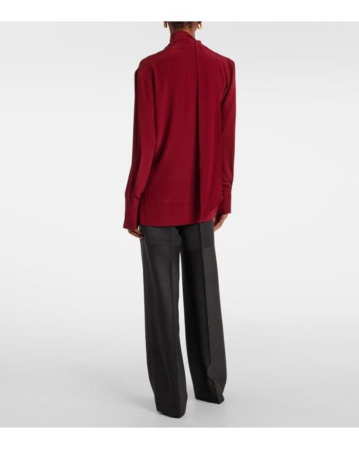 Victoria Beckham Red Silk Scarf-Detail Blouse