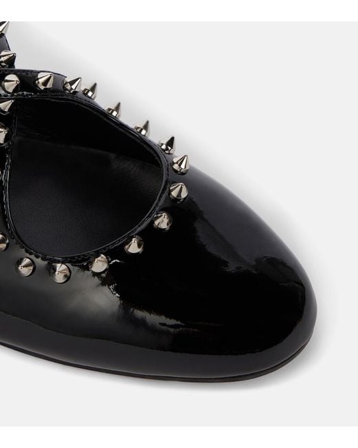 Christian Louboutin Black Pilouta Jane Spikes Patent Flat