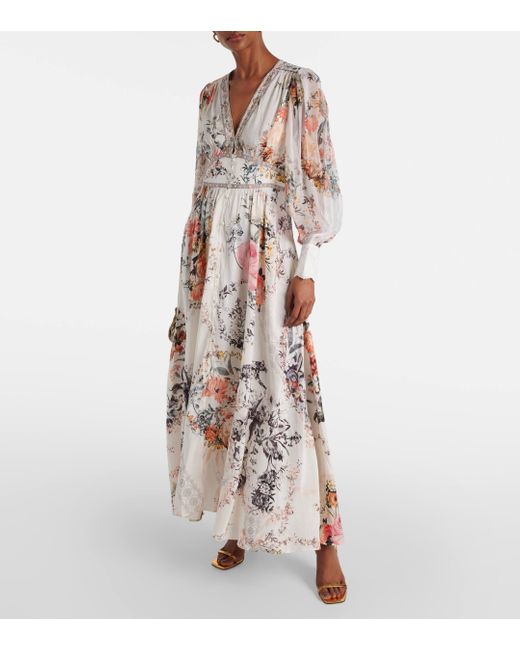 Camilla Natural Floral Linen And Silk Maxi Dress