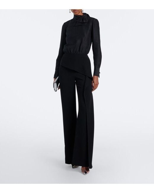 Roland Mouret Black Bow-Detail Jacquard Ramie And Silk Bodysuit
