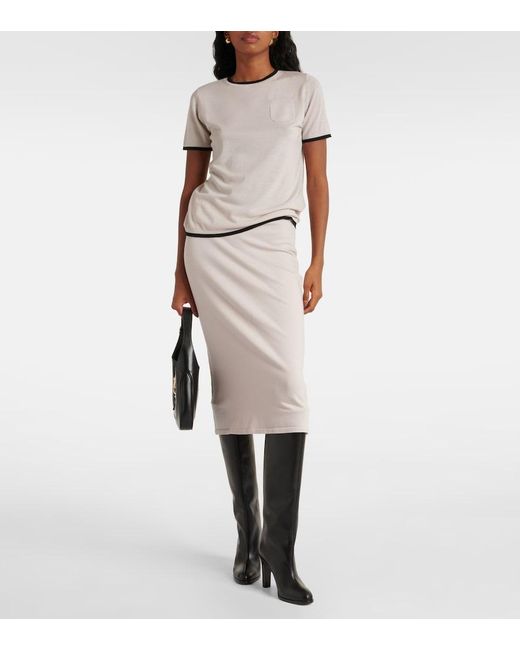 Max Mara White Alice Wool-Blend Midi Skirt