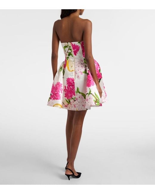 LEO LIN Pink Reese Floral Linen And Silk Minidress