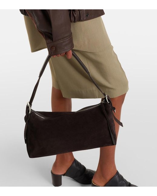 Lemaire Black Small Belted Suede Shoulder Bag