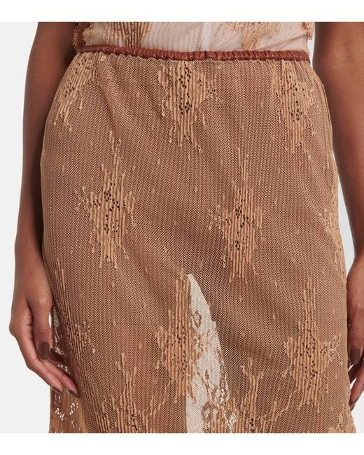 Falda Midi De Encaje Con Ribete De Piel JACQUES WEI de color Brown