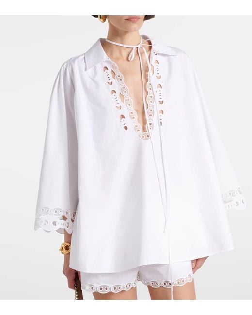 Gucci White Broderie Anglaise And Tulle-Trimmed Cotton-Poplin Shirt