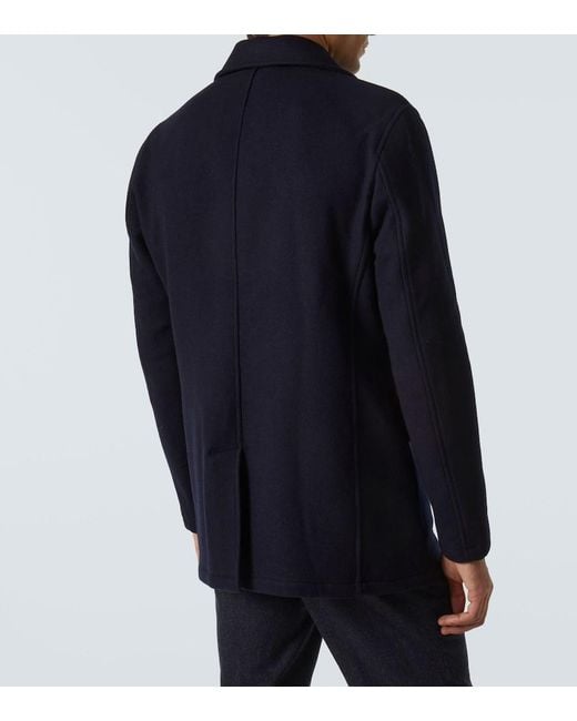 Thom Sweeney Blue Double-Breasted Peacoat for men
