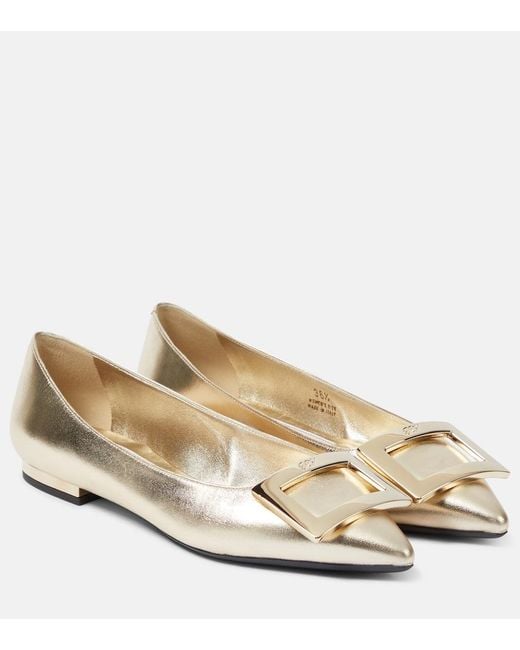 Roger Vivier Natural Gommettine Metallic Leather Ballet Flats