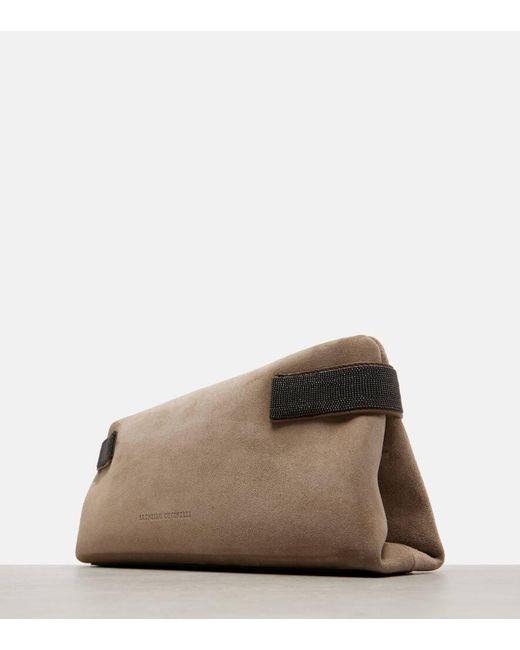 Brunello Cucinelli Brown Essence Small Suede Clutch