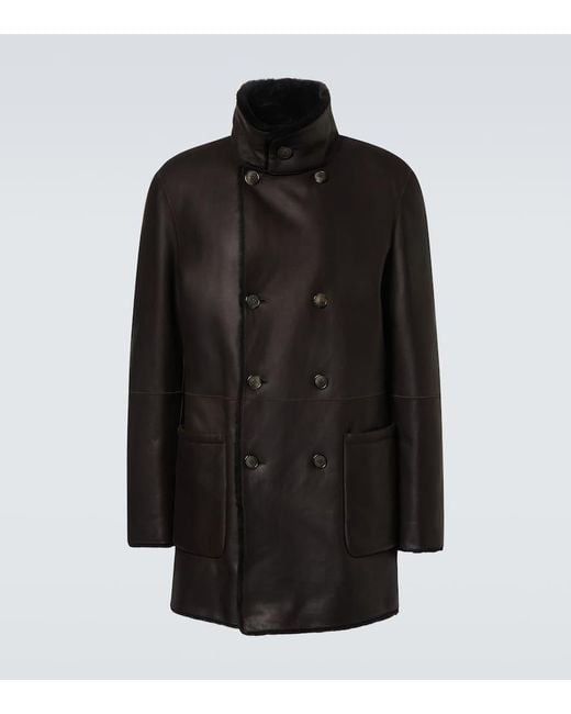 Giorgio Armani Wendbare Jacke Aus Leder Und Shearling in Black für Herren