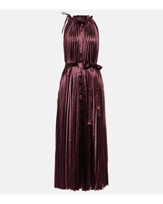 Ulla Johnson Purple Amiko Pleated Satin Midi Dress