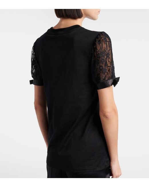 Nina Ricci Black Lace-Trimmed Cotton Jersey T-Shirt