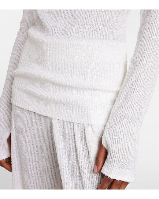 Jersey De Cuello Alto Acanalado Con Lentejuelas Norma Kamali de color White