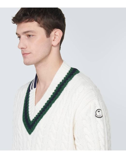 X Palm Angels - Pullover in lana a trecce di Moncler Genius in White da Uomo