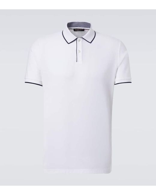 Loro Piana White Cotton-Blend Pique Polo Shirt for men