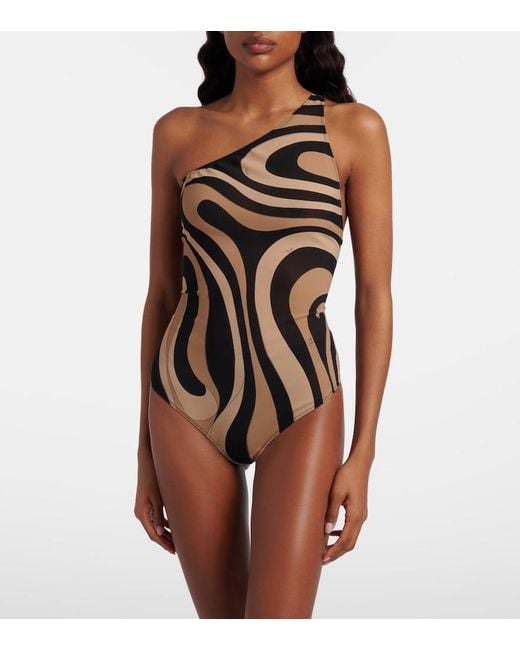 Emilio Pucci Natural Marmo One-Shoulder Bodysuit
