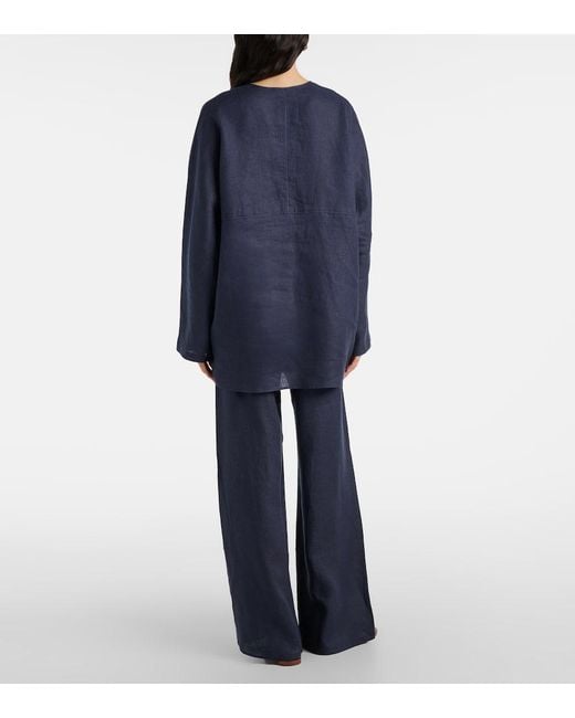 Asceno Blue Oversized Linen Top