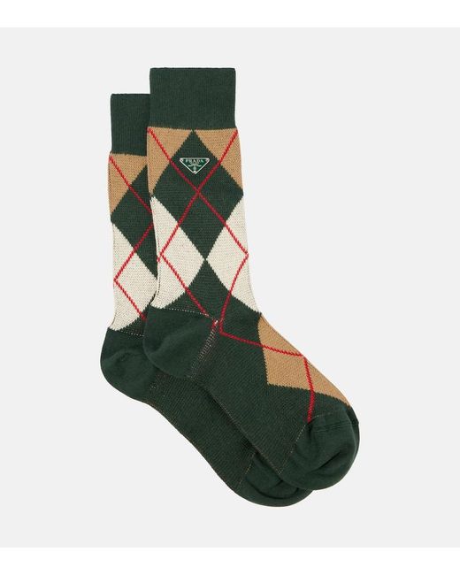 Prada Green Argyle Cotton-Blend Socks