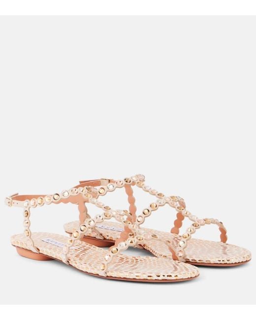 Aquazzura Pink Tequila Embellished Leather Sandals
