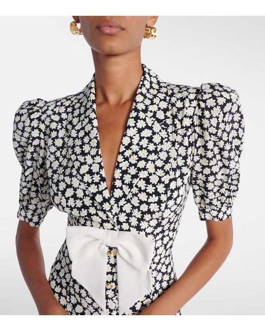 Alessandra Rich White Floral Printed Silk Midi Dress