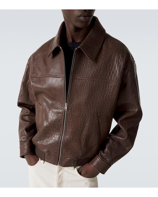 FRAME Brown Leather Bomber Jacket for men