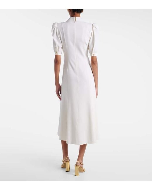 Alessandra Rich White Wool-Blend Crepe Midi Dress