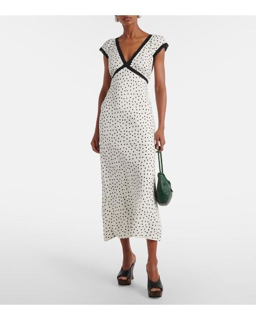 RIXO London Iggy Polka-Dot Linen-Blend Midi Dress in White | Lyst