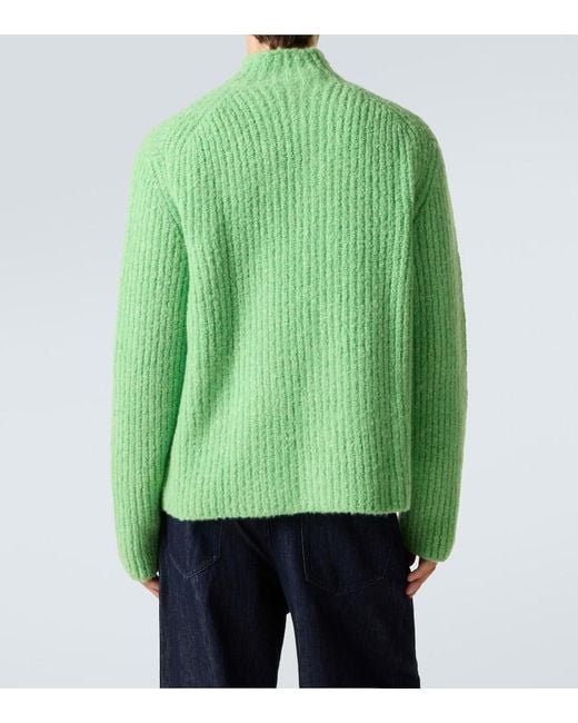 God's True Cashmere Green Ribbed-Knit Cashmere Boucle Cardigan for men