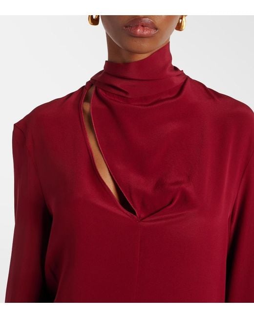Victoria Beckham Red Silk Scarf-Detail Blouse