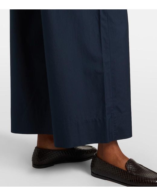 Max Mara Blue Cotton Cropped Wide-Leg Pants