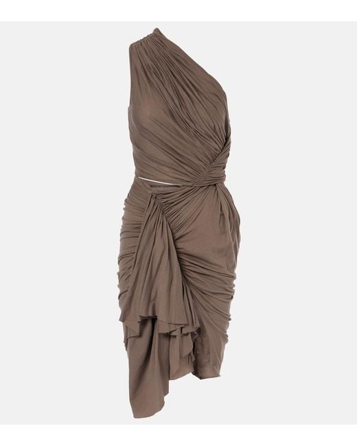 Rick Owens Brown Drkshdw Fog Draped Cutout Cotton Minidress