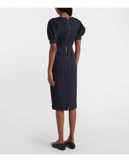 Max Mara Blue Kleid Aus Einer Mischung Aus Baumwolle, Kaschmir Und Seide Mit Nadelstreifen