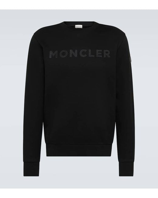 Felpa in jersey di cotone con logo di Moncler in Black da Uomo
