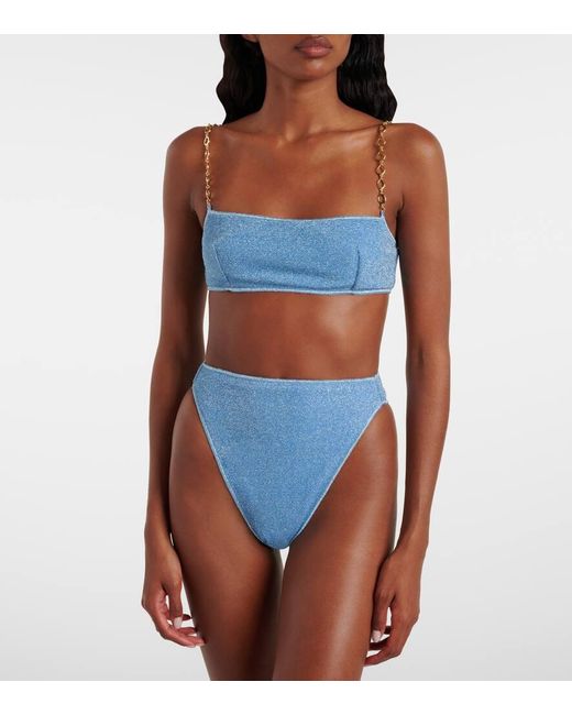 Oseree Blue Lumiere O Chain Lame Bikini