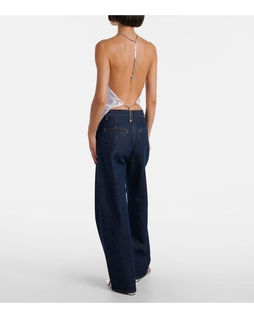 Emilio Pucci White Orchidee Embellished Silk Twill Top