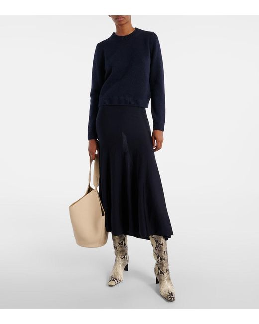 Khaite Blue Mayu Wool Midi Skirt