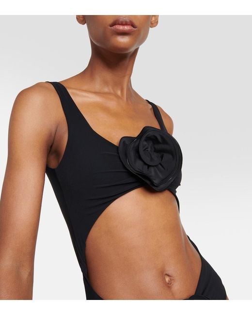 Magda Butrym Black Floral-Applique Cutout Swimsuit