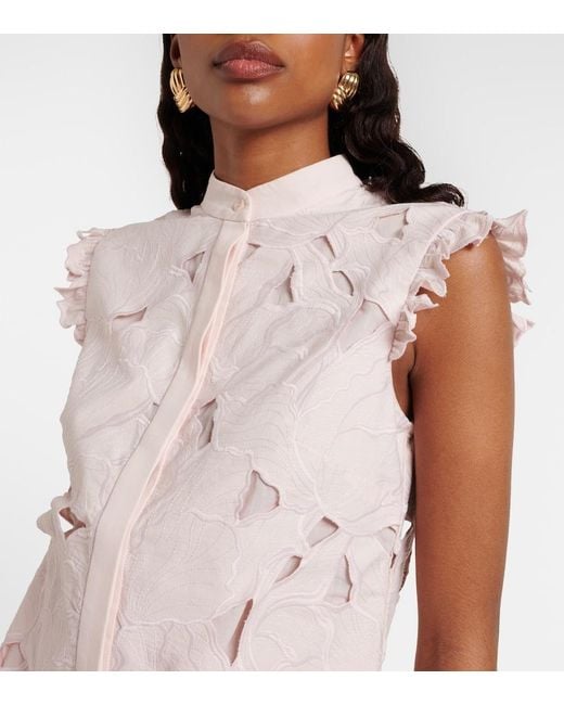 Erdem Pink Embroidered Floral Cotton-Blend Top